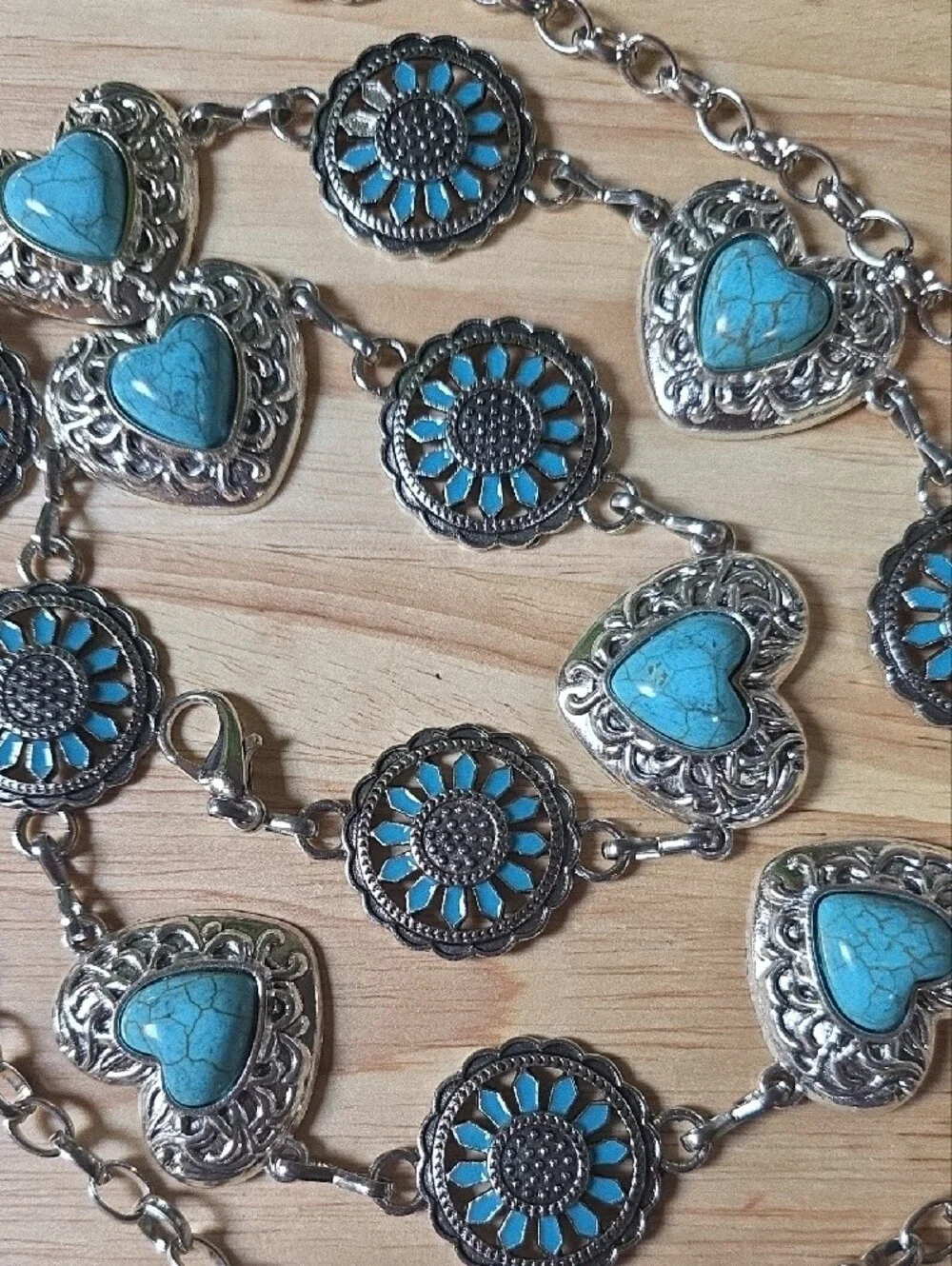 Turquoise style Heart & Sunburst Silver belt nwot